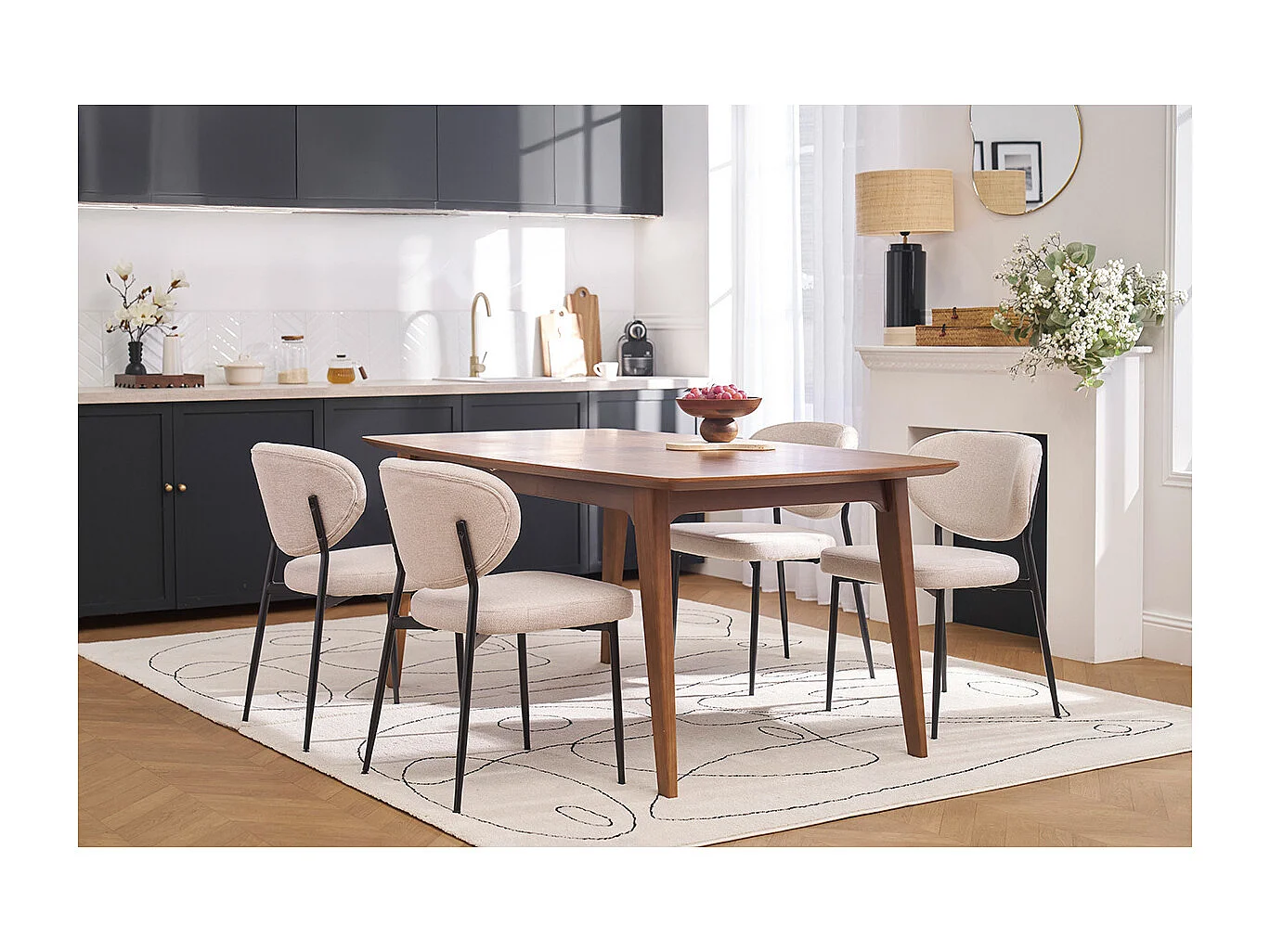 Stühle aus grauem samtartigem strukturiertem Stoff und schwarzem Metall (2er-Set) BREKA