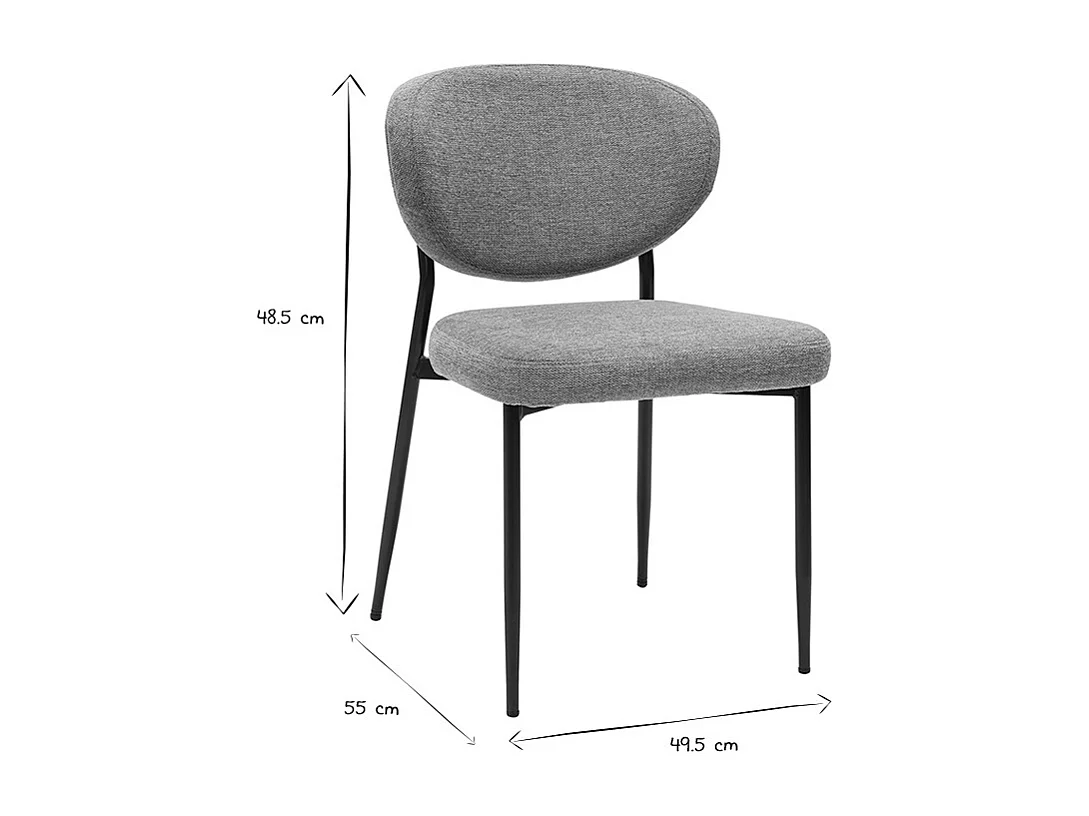 Stühle aus grauem samtartigem strukturiertem Stoff und schwarzem Metall (2er-Set) BREKA