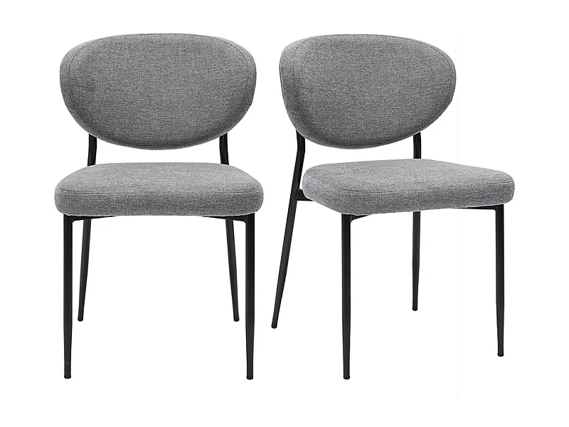 Chaises en tissu effet velours texturé gris et métal noir (lot de 2) BREKA