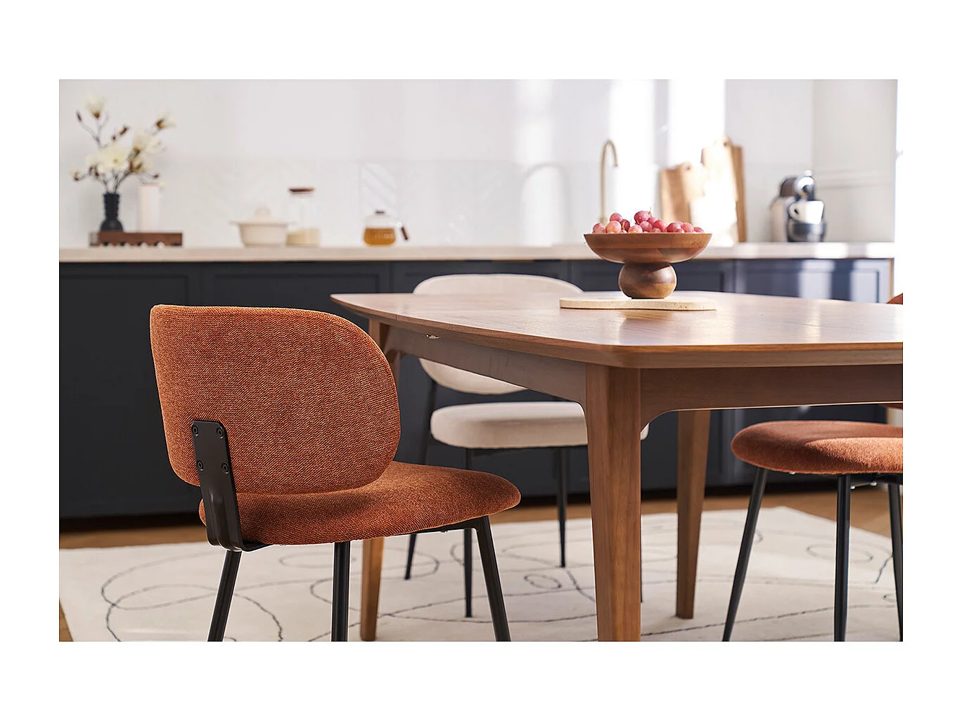 Stühle aus Stoff mit strukturiertem Samteffekt in gebrannter Erde und Schwarzem Metall (2er-Set) ATRIUM