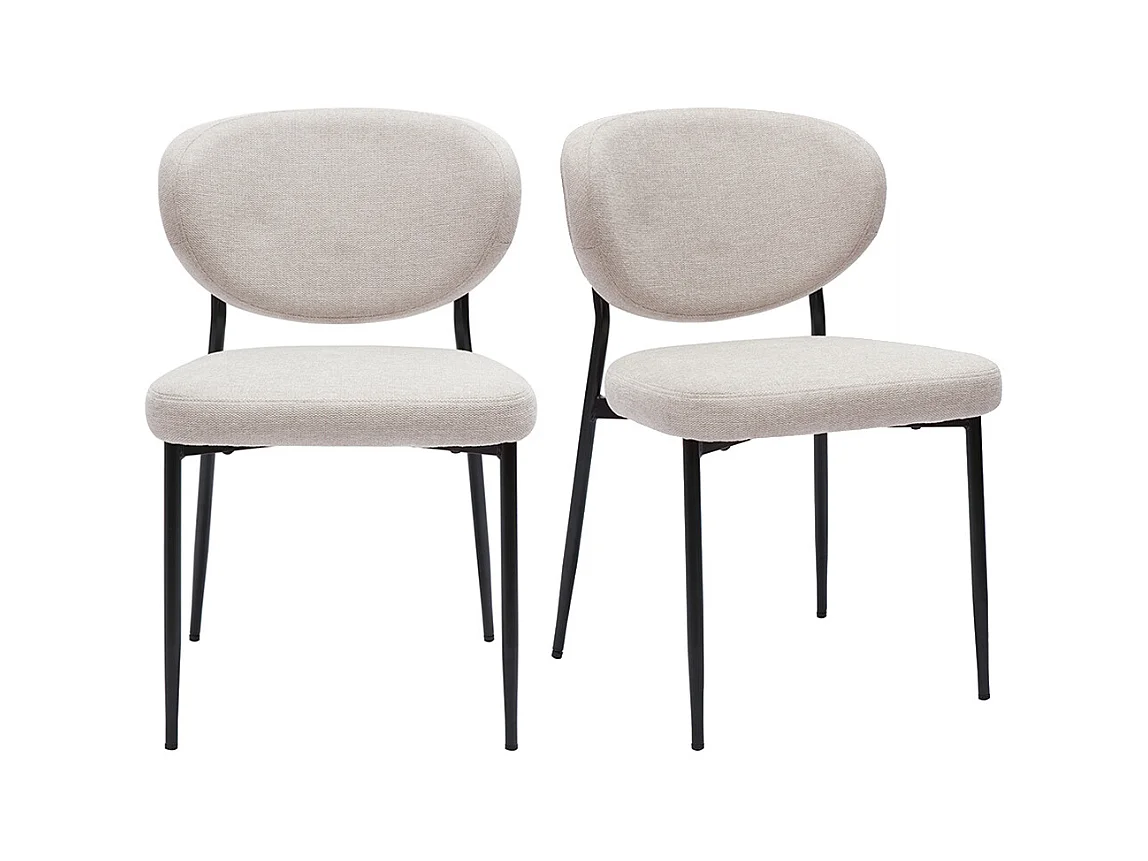 Stühle aus beigem samttexturiertem Stoff und schwarzem Metall (Set von 2) BREKA