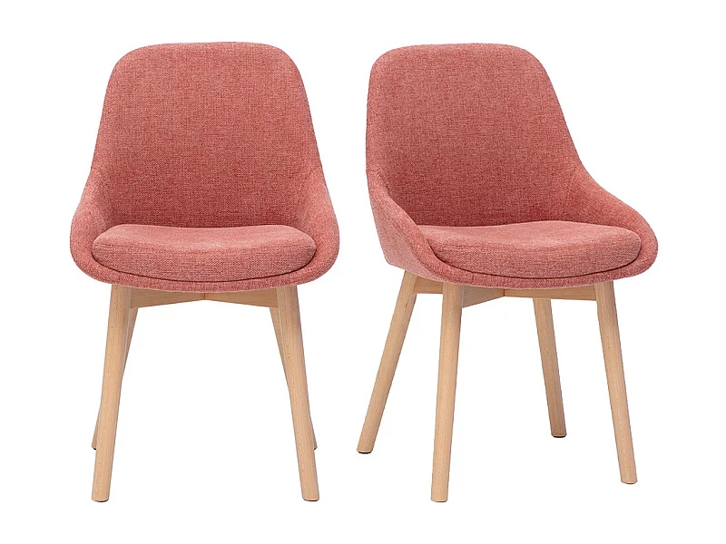 Chaises scandinaves en tissu effet velours texturé terracotta et bois clair massif (lot de 2) HOLO