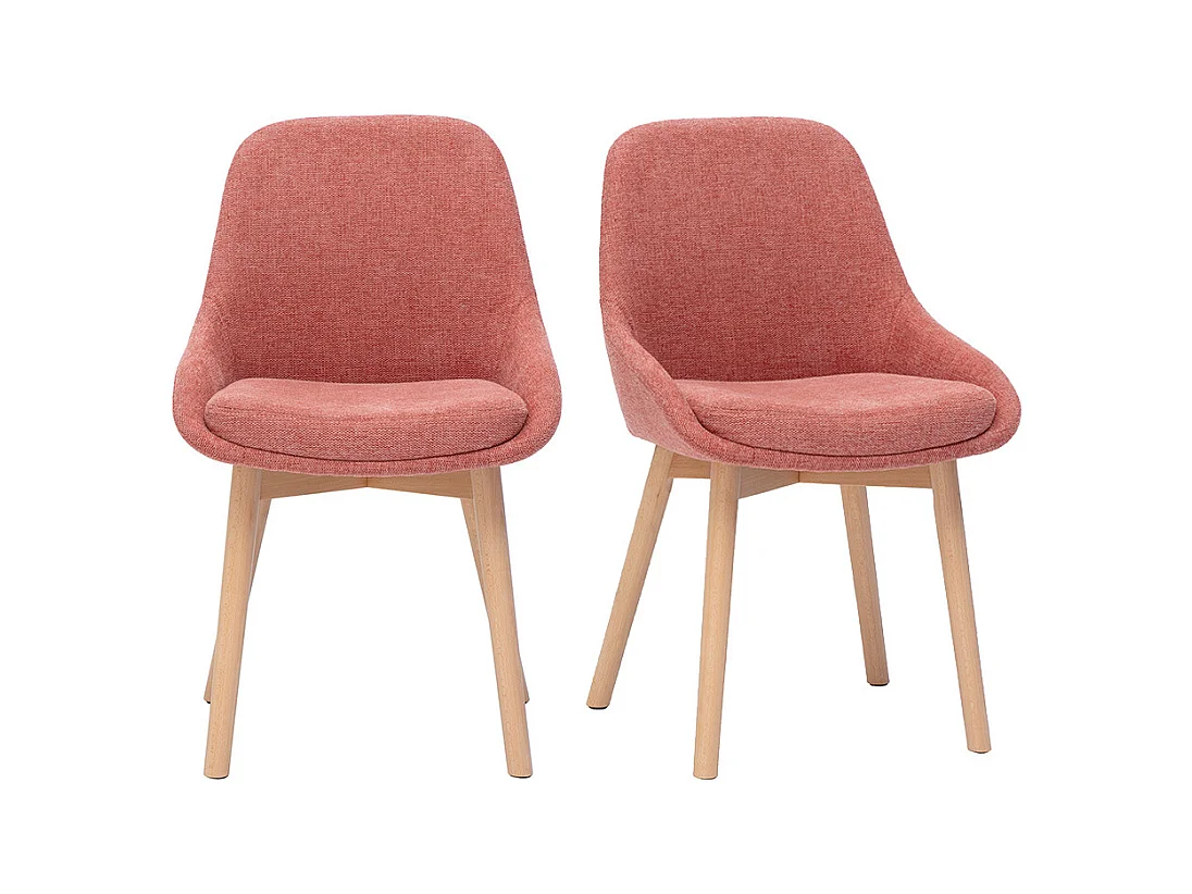 Skandinavische Stühle aus Terrakotta-samtartigem Strukturstoff und hellem Massivholz (2er Set) HOLO