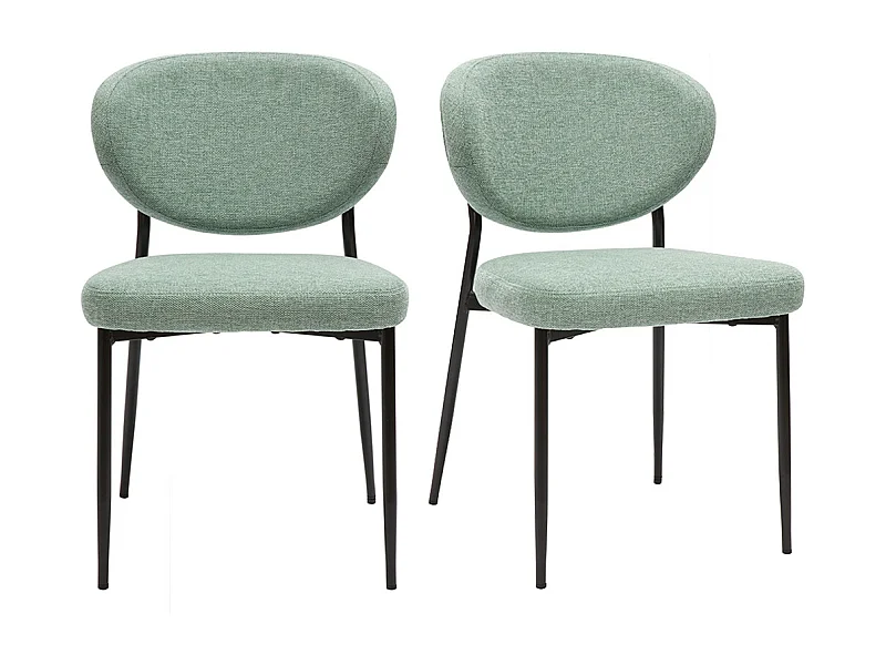 Chaises en tissu effet velours texturé vert céladon et métal noir (lot de 2) BREKA