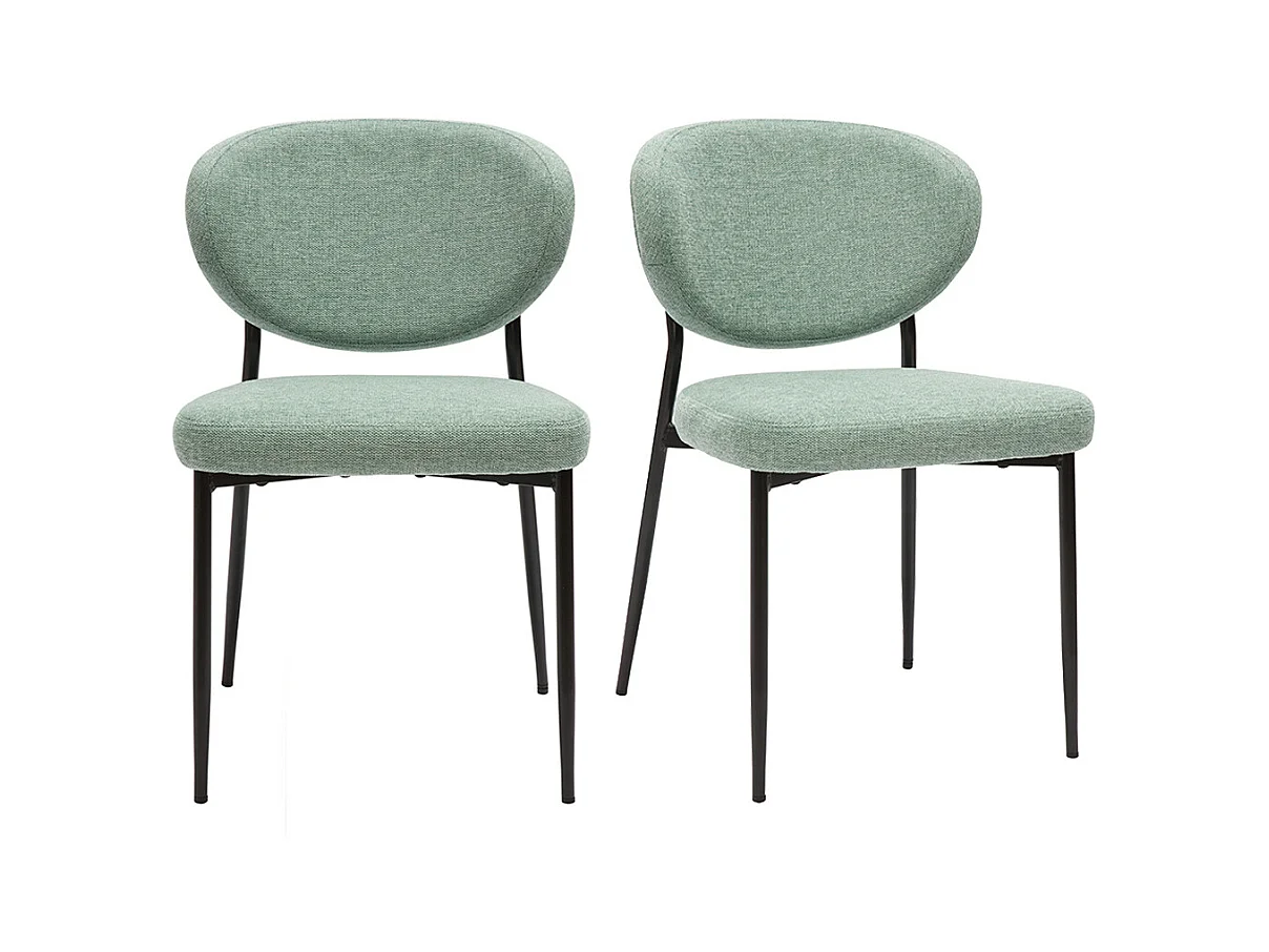Chaises en tissu effet velours texturé vert céladon et métal noir (lot de 2) BREKA