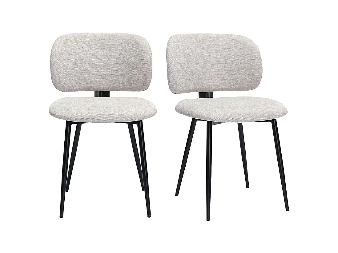 Chaises en tissu effet velours texturé beige et métal noir (lot de 2) ATRIUM