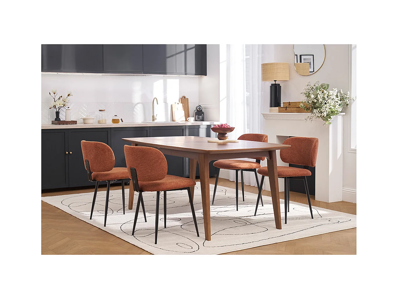 Chaises en tissu effet velours texturé beige et métal noir (lot de 2) ATRIUM