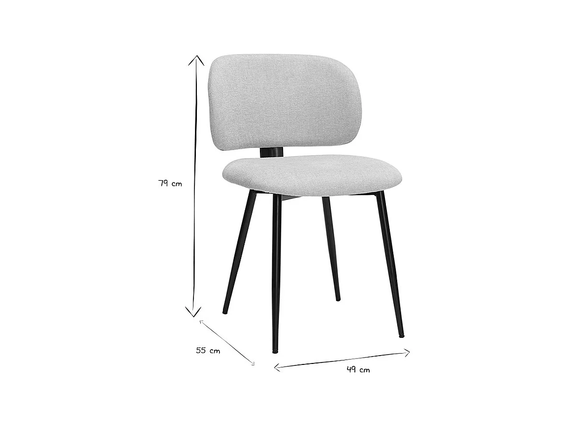 Chaises en tissu effet velours texturé beige et métal noir (lot de 2) ATRIUM
