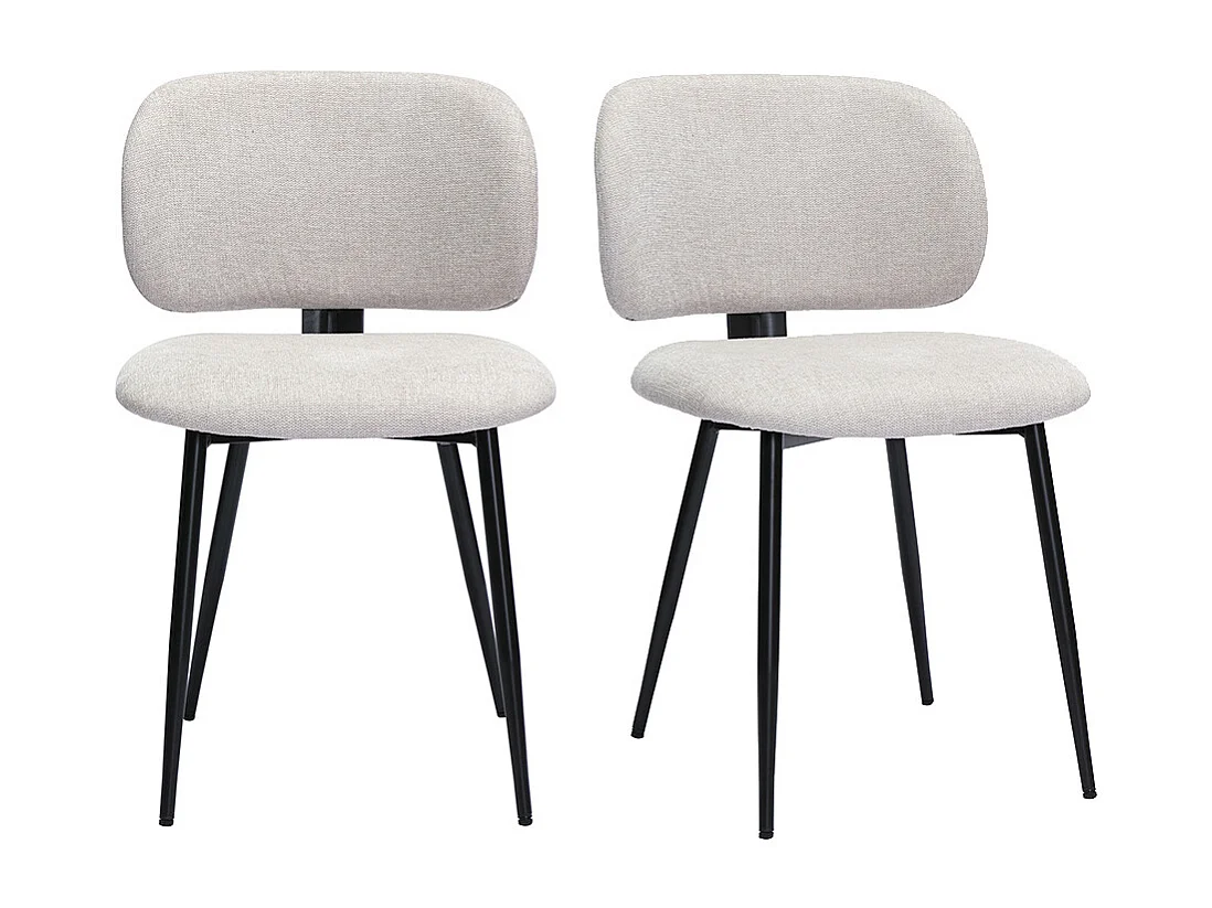 Chaises en tissu effet velours texturé beige et métal noir (lot de 2) ATRIUM