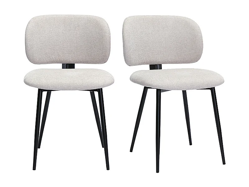Chaises en tissu effet velours texturé beige et métal noir (lot de 2) ATRIUM