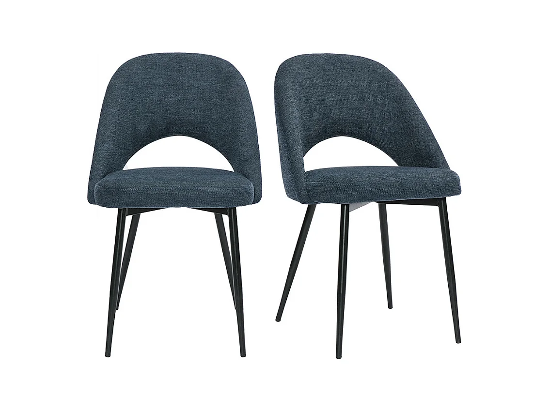 Chaises vintage en tissu effet velours texturé bleu foncé et métal noir (lot de 2) COSETTE