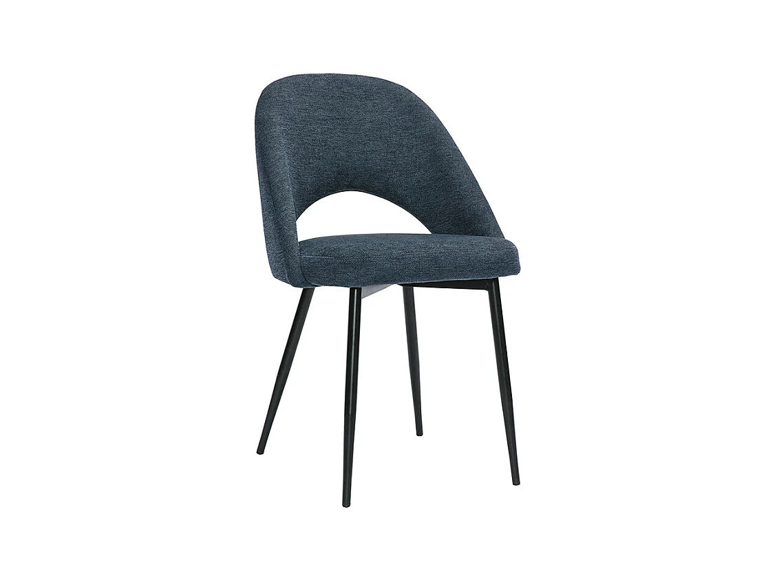 Chaises vintage en tissu effet velours texturé bleu foncé et métal noir (lot de 2) COSETTE