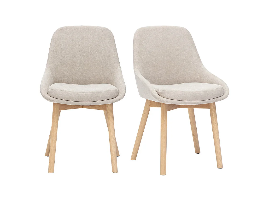 Skandinavische Stühle aus beigem Samtstoff und hellem Massivholz (2er Set) HOLO