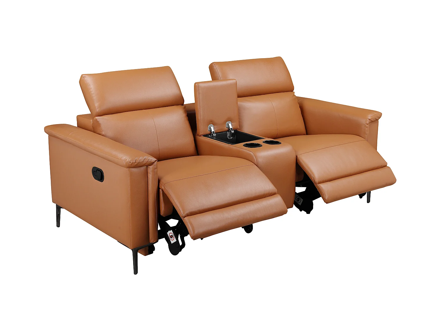 Lund | Poltrona reclinabile doppia con funzione manuale in PU color cognac