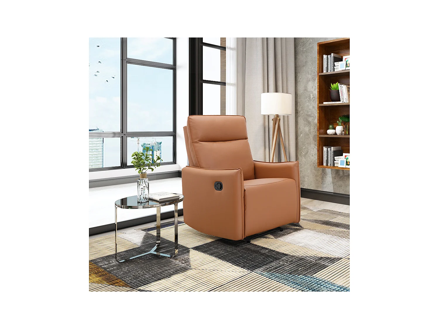 Lugo | Poltrona reclinabile con funzione manuale in PU color cognac