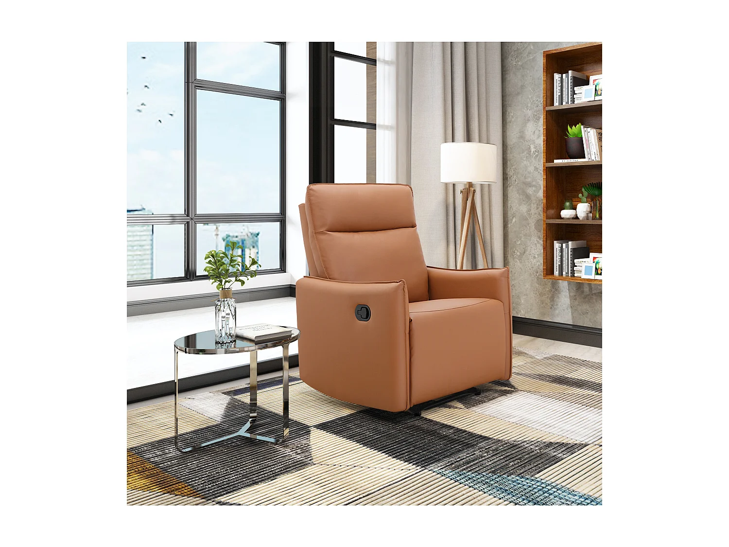 Lugo | Fauteuil inclinable à fonction manuelle en PU de couleur cognac