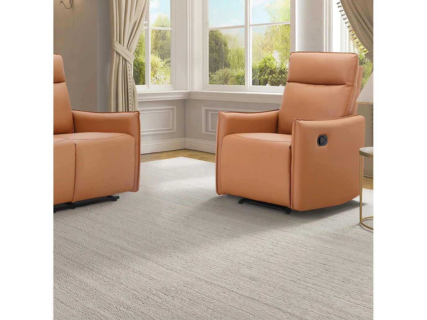 Lugo | Fauteuil inclinable à fonction manuelle en PU de couleur cognac