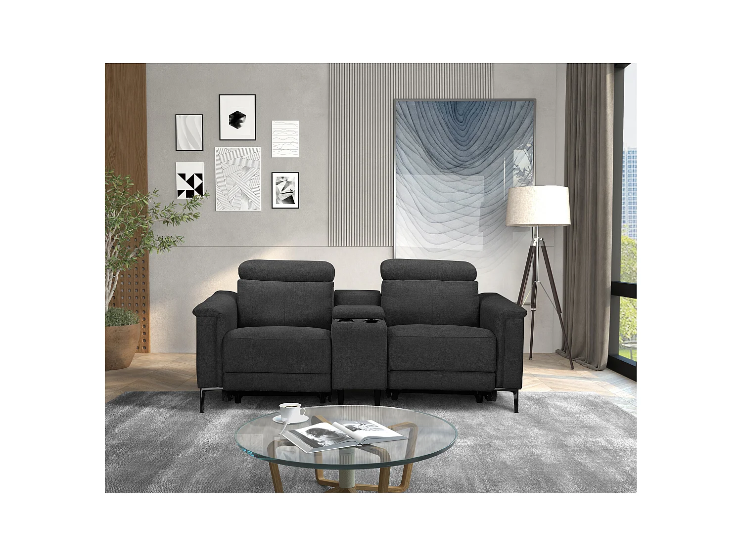 Lund | Dubbele relaxfauteuil met handmatige functie in stof antraciet