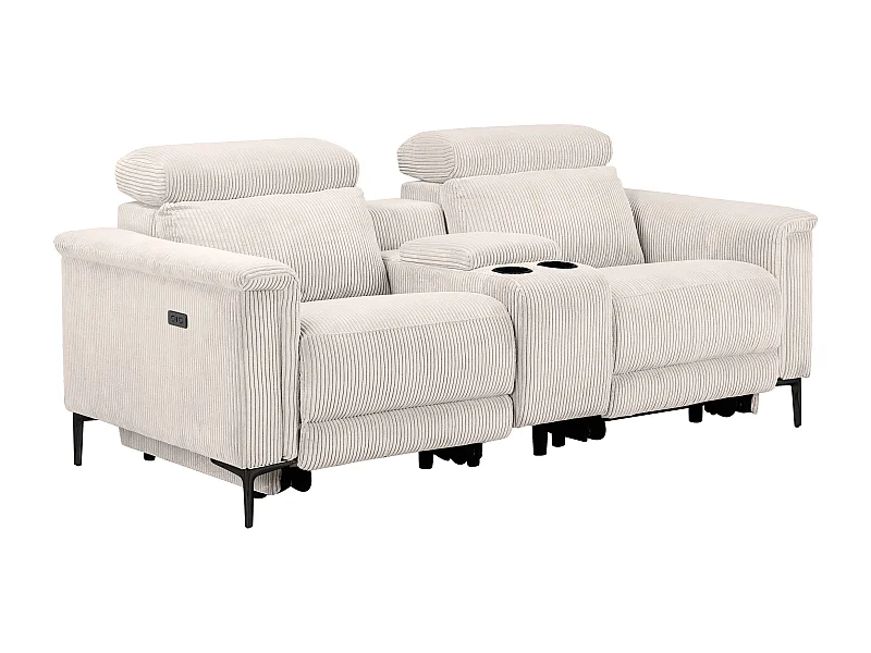 Lund | Fauteuil inclinable double avec fonction électrique en velours côtelé crème