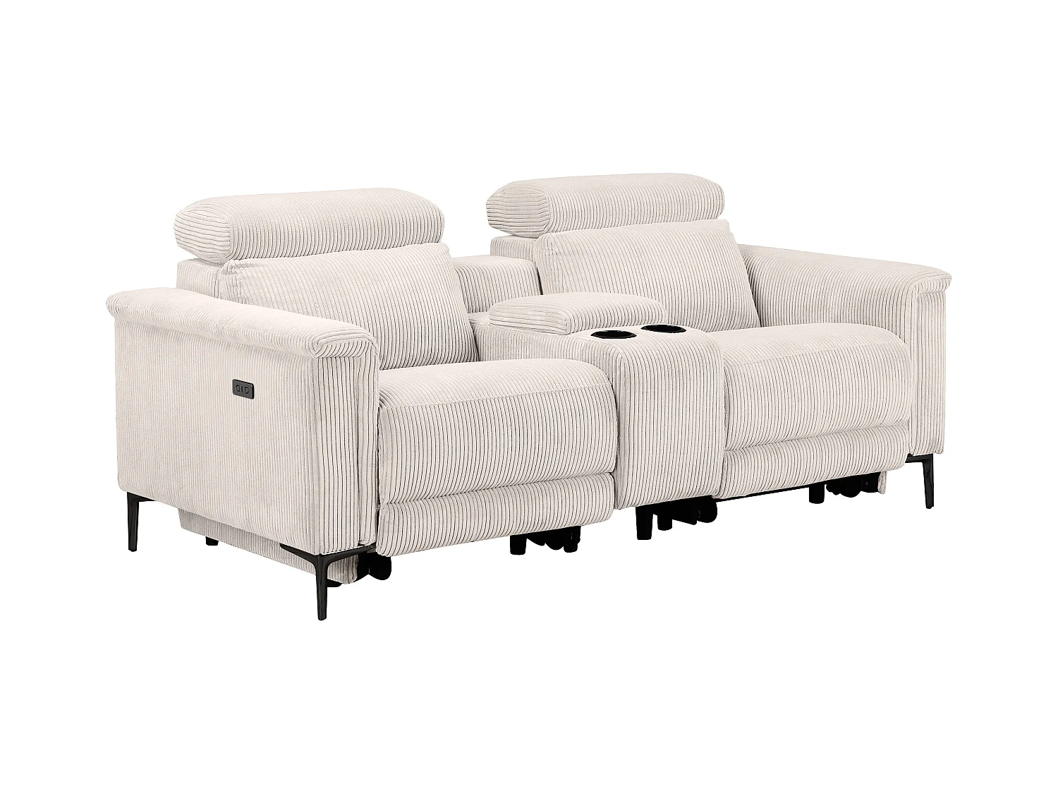 Lund | Fauteuil inclinable double avec fonction électrique en velours côtelé crème