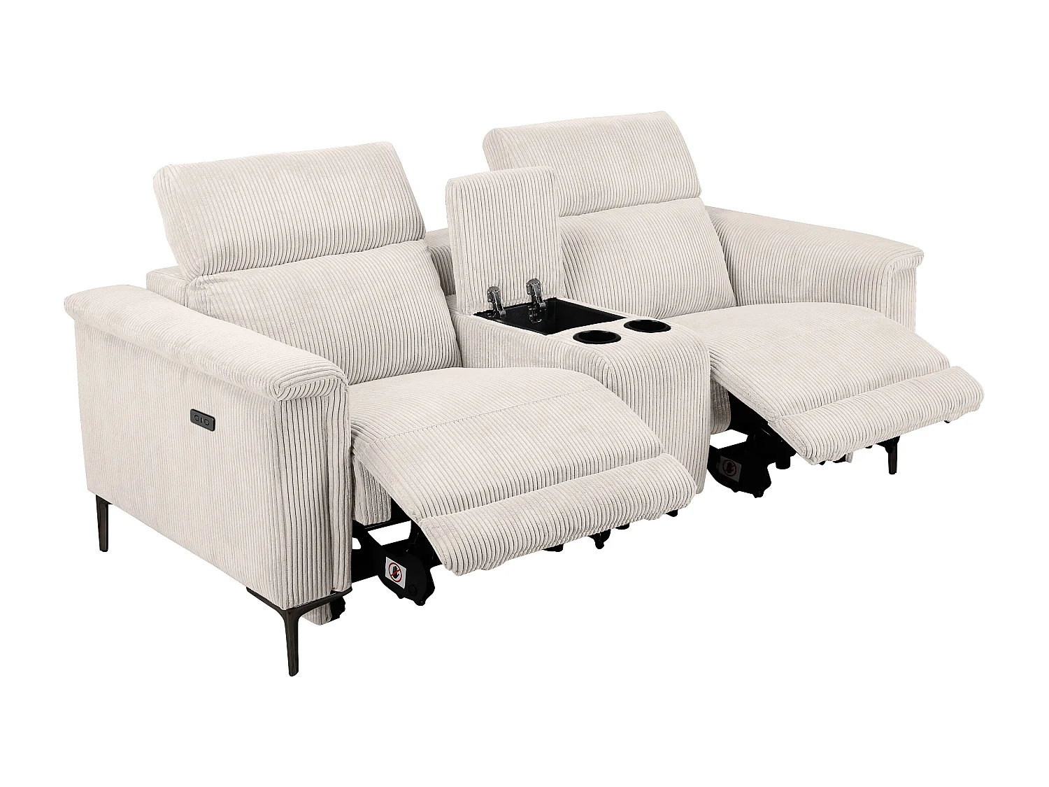 Lund | Fauteuil inclinable double avec fonction électrique en velours côtelé crème