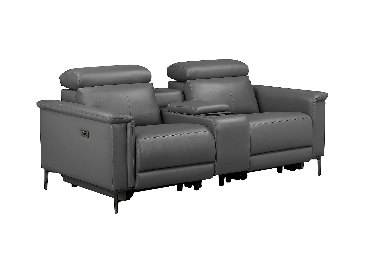 Lund | Dubbele relaxfauteuil met elektrische functie in leder/PU grijs