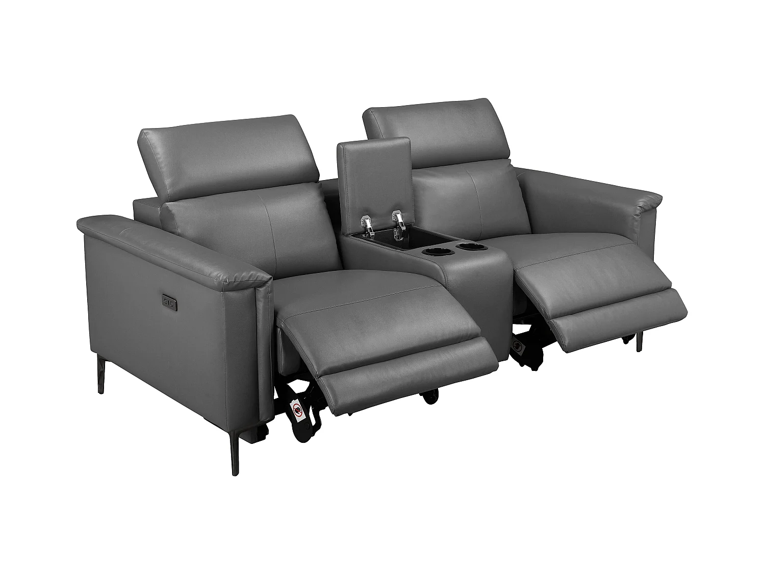 Lund | Dubbele relaxfauteuil met elektrische functie in leder/PU grijs