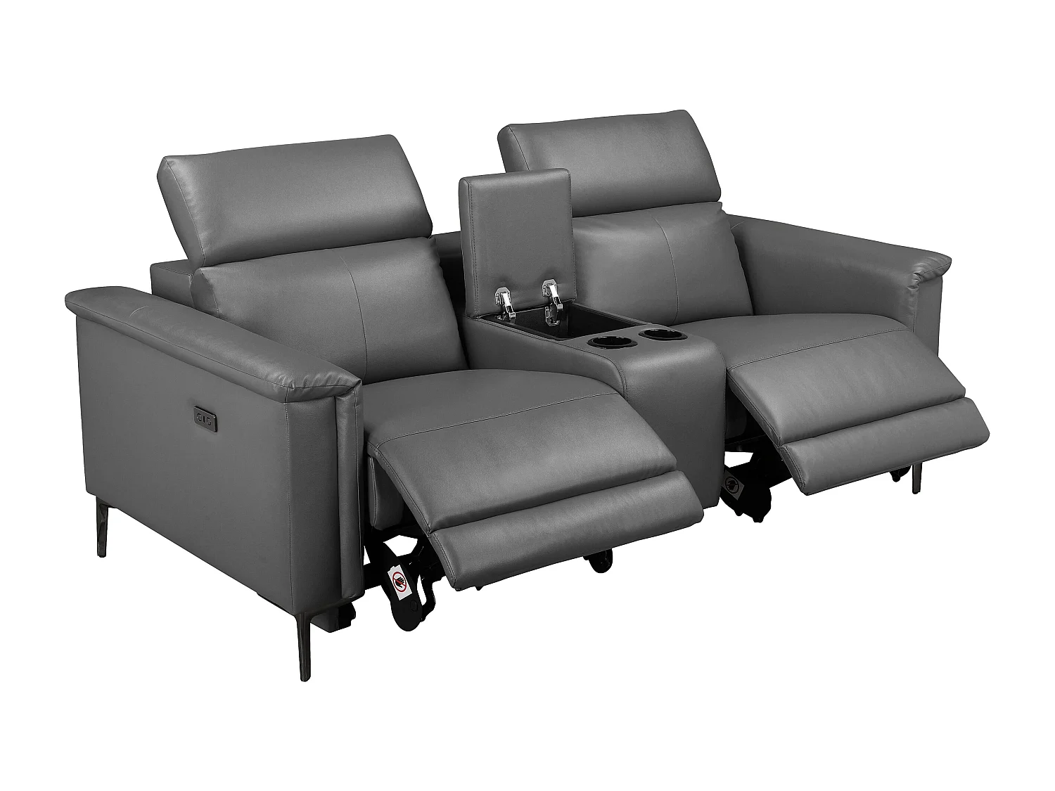 Lund | Dubbele relaxfauteuil met elektrische functie in leder/PU grijs