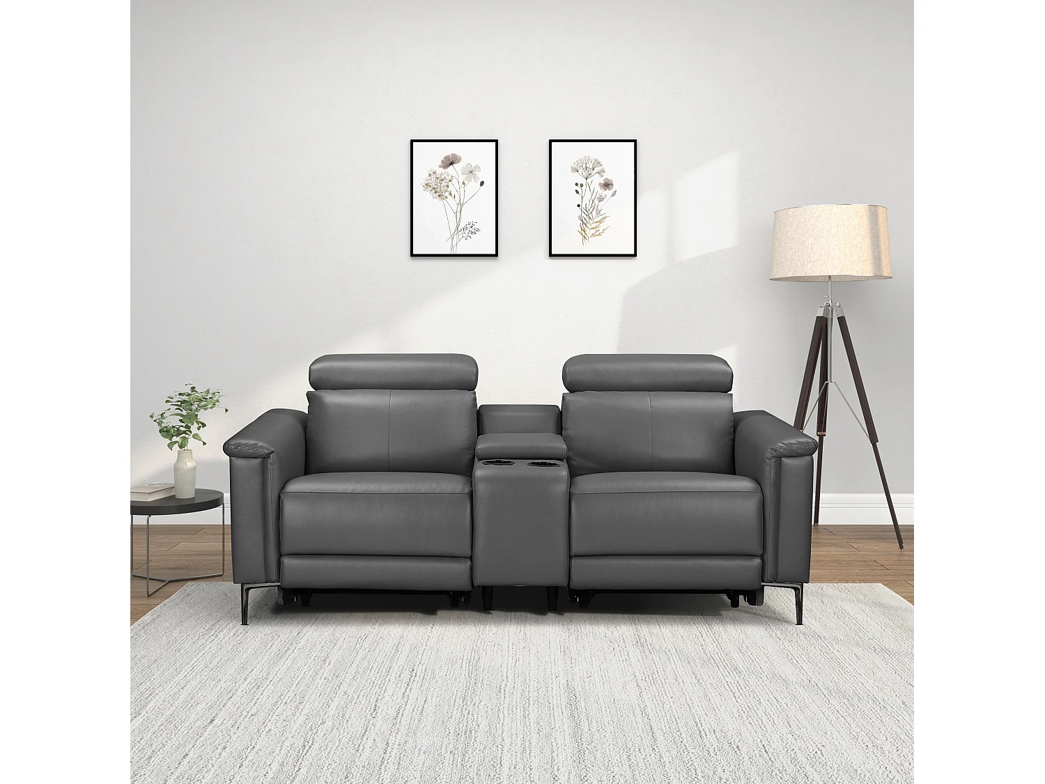 Lund | Fauteuil inclinable double avec fonction électrique en cuir/PU gris