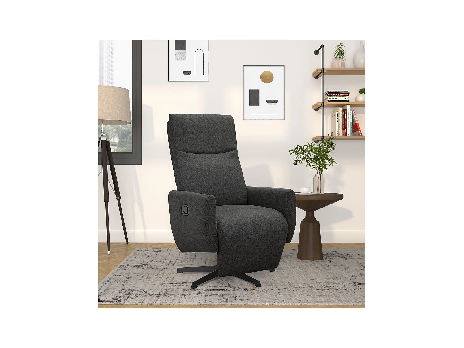 Kilvo | Relaxfauteuil met handmatige en draaifunctie in antraciet stof