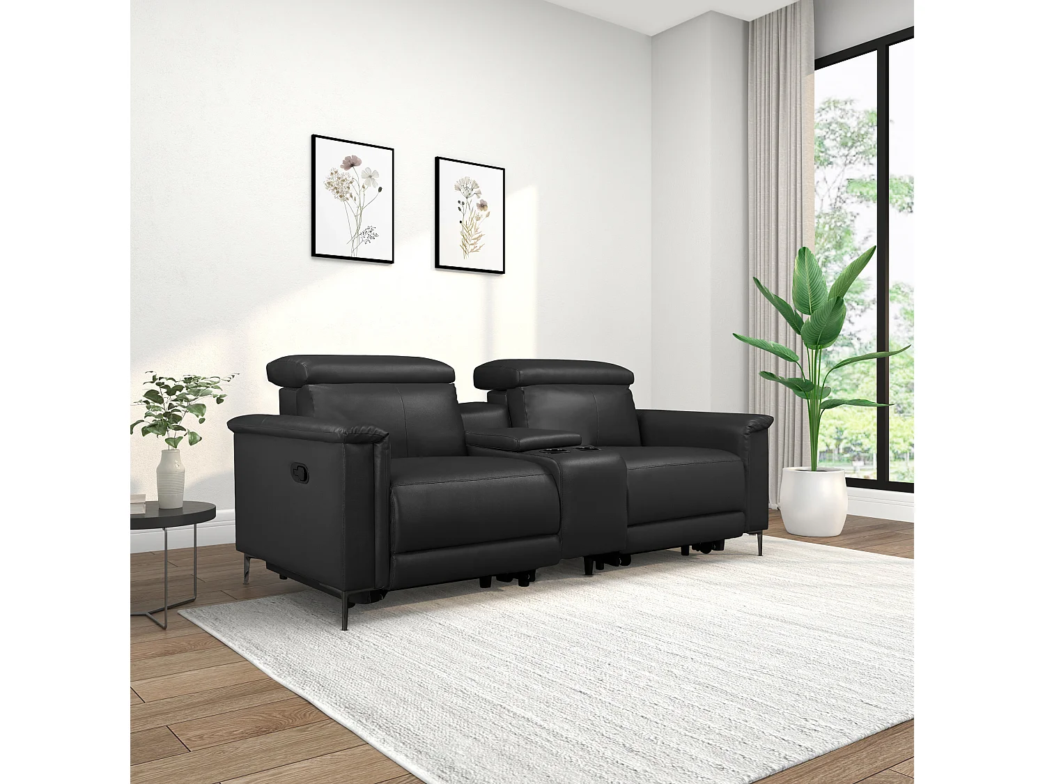Lund | Fauteuil inclinable double avec fonction manuelle en PU noir