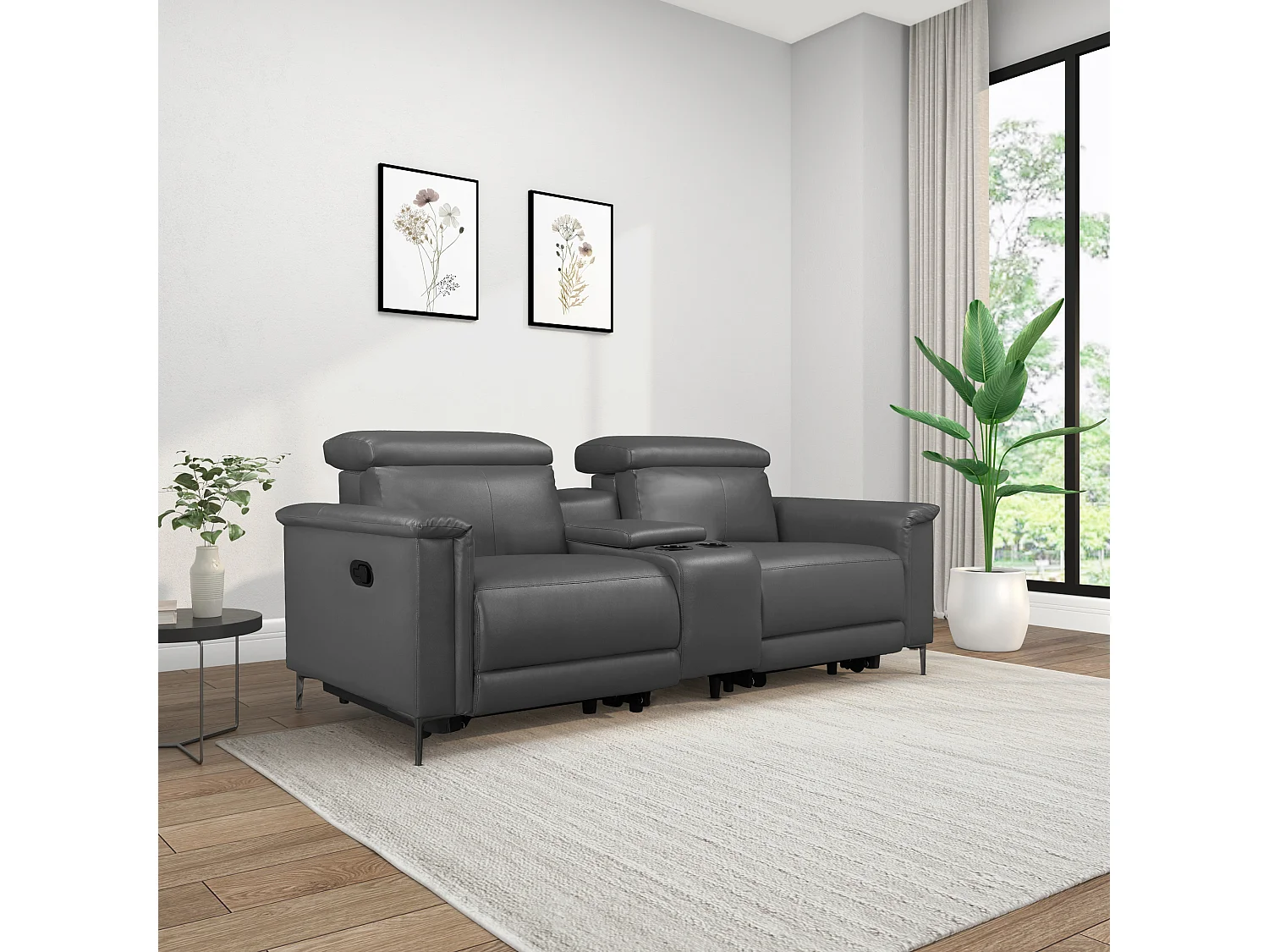 Lund | Fauteuil inclinable double avec fonction manuelle en PU gris