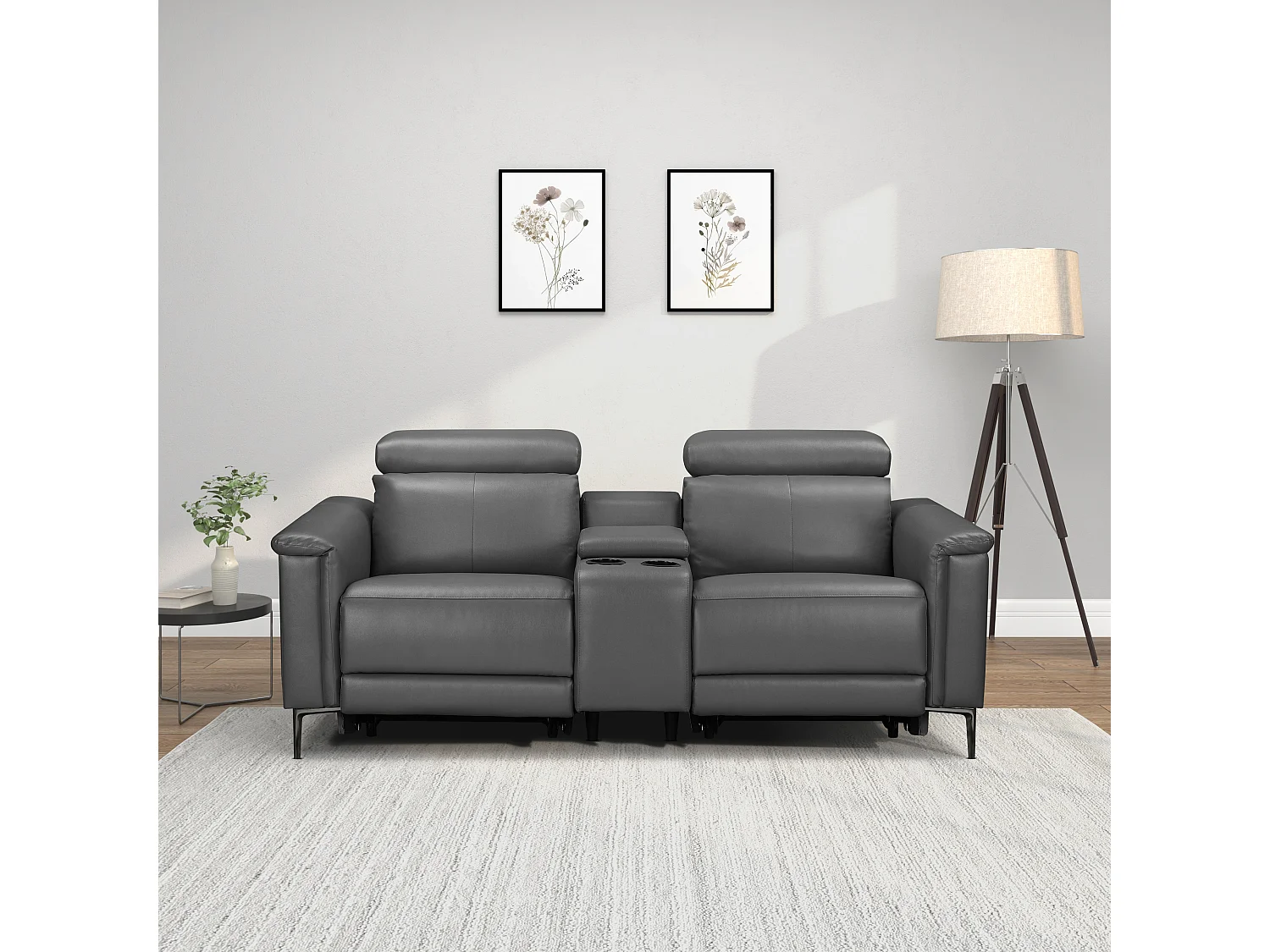 Lund | Fauteuil inclinable double avec fonction manuelle en PU gris