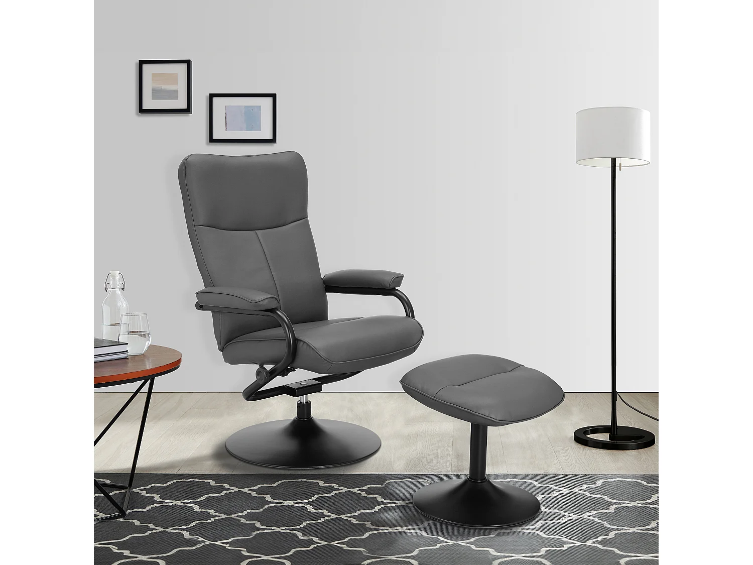 Istad | Fauteuil inclinable+tabouret Gris PU