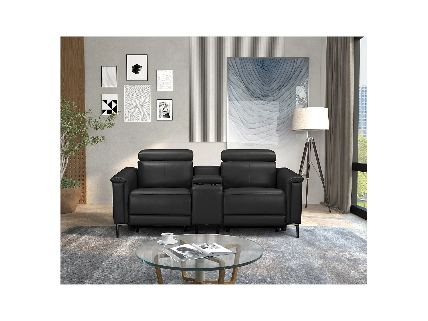 Lund | Dubbele relaxfauteuil met handmatige functie in leer/PU zwart