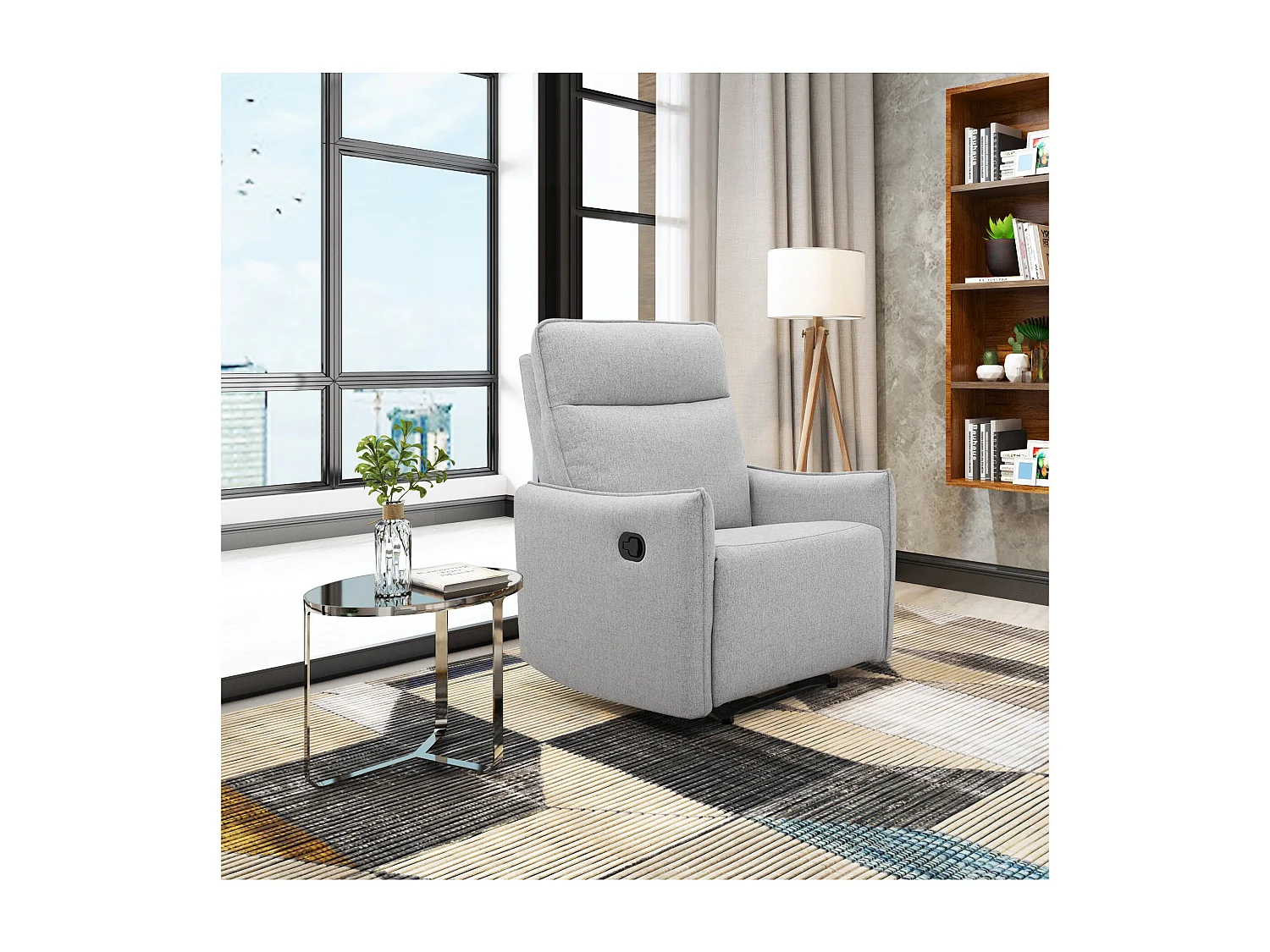 Lugo | Fauteuil inclinable à fonction manuelle en tissu gris clair