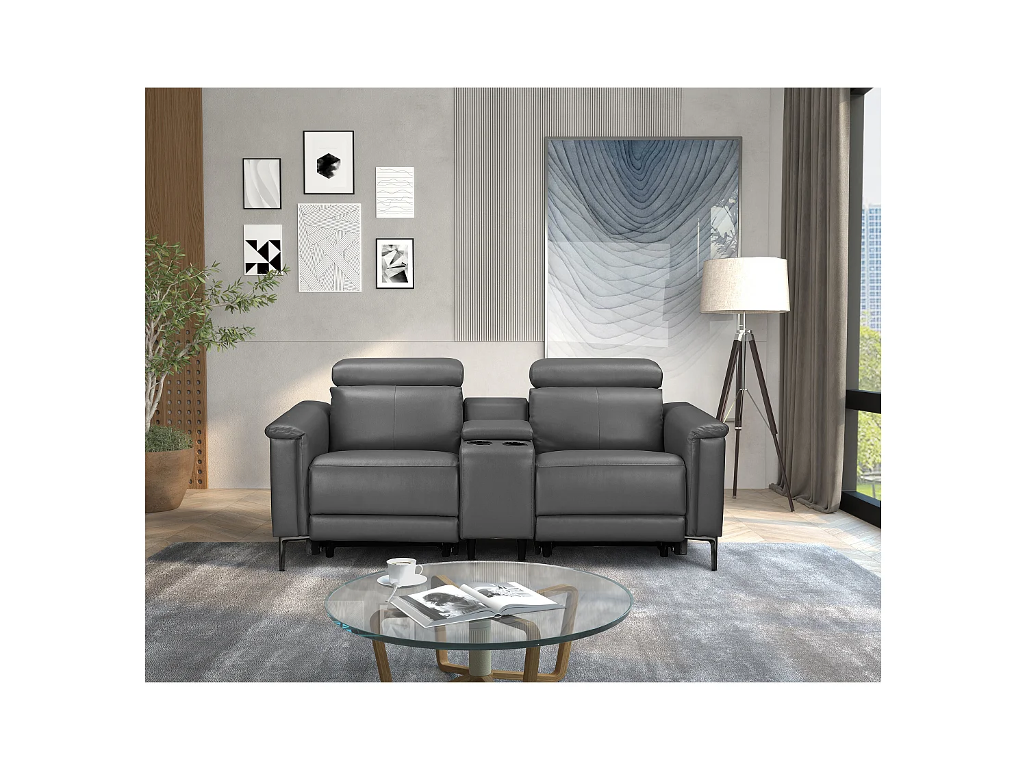 Lund | Dubbele relaxfauteuil met handmatige functie in leer/PU grijs