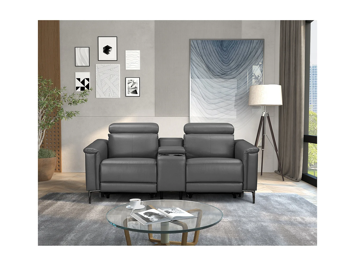 Lund | Dubbele relaxfauteuil met handmatige functie in leer/PU grijs