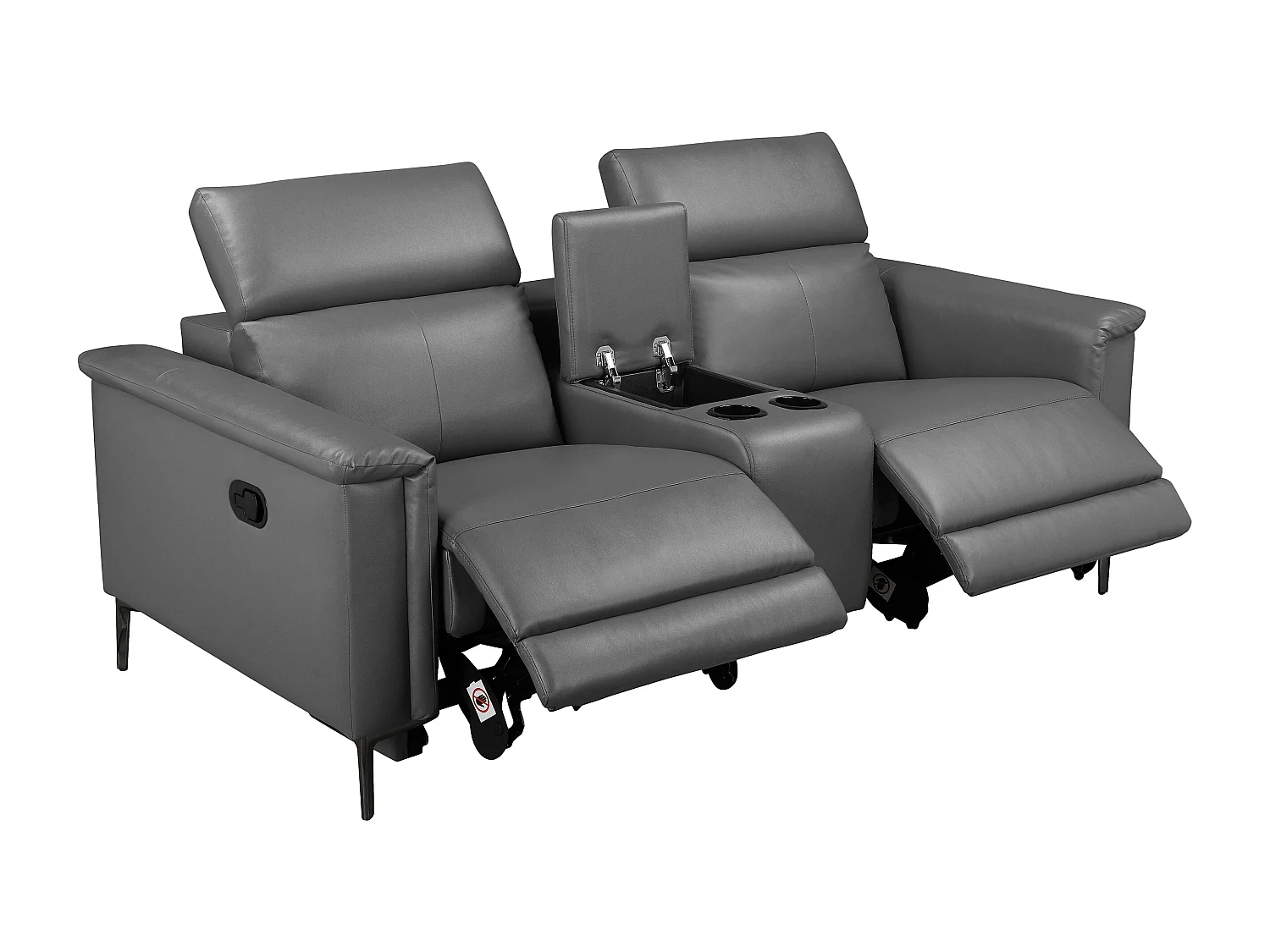 Lund | Fauteuil inclinable double avec fonction manuelle en cuir/gris PU