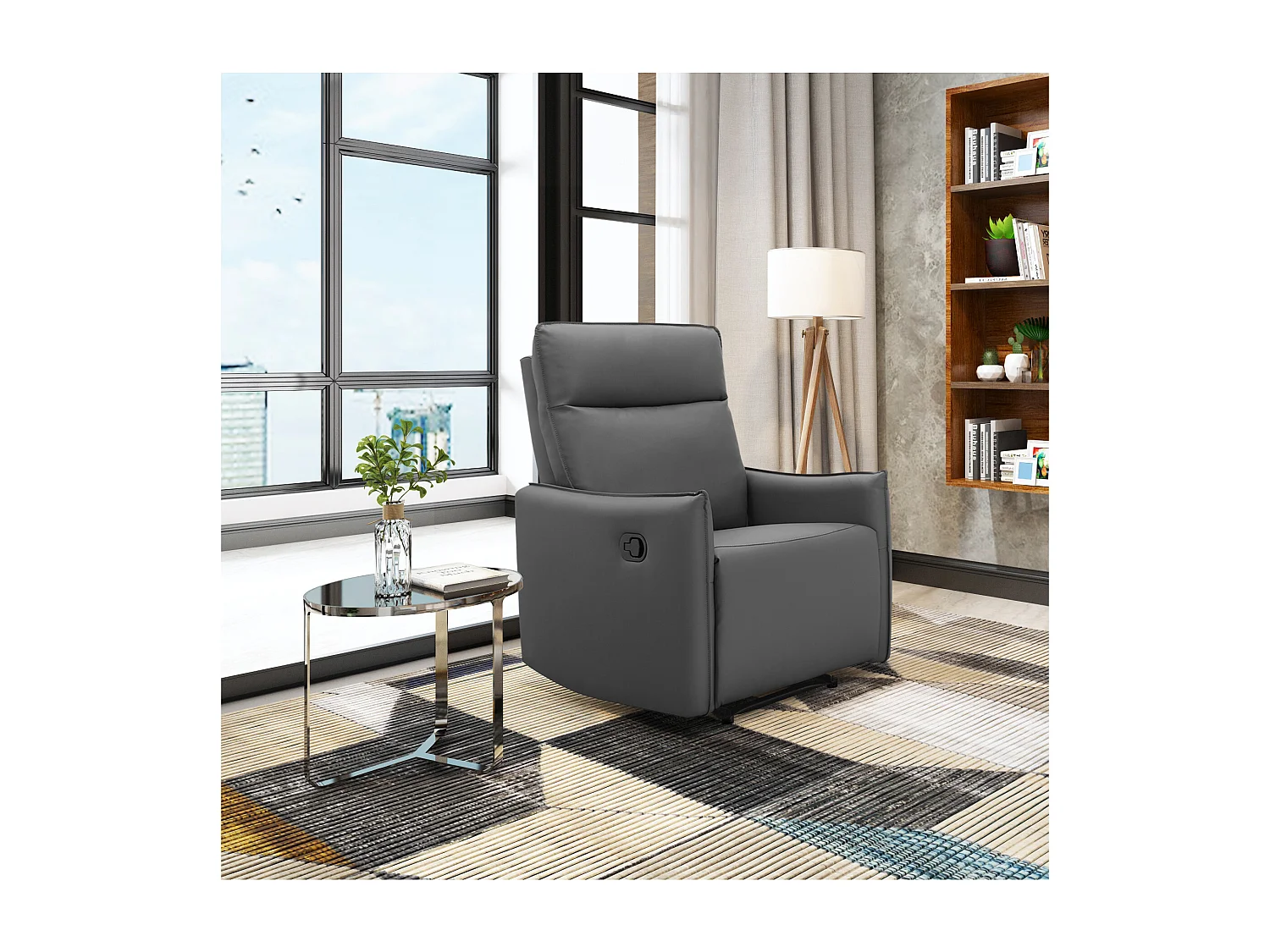 Lugo | Relaxfauteuil met handmatige functie in PU grijs