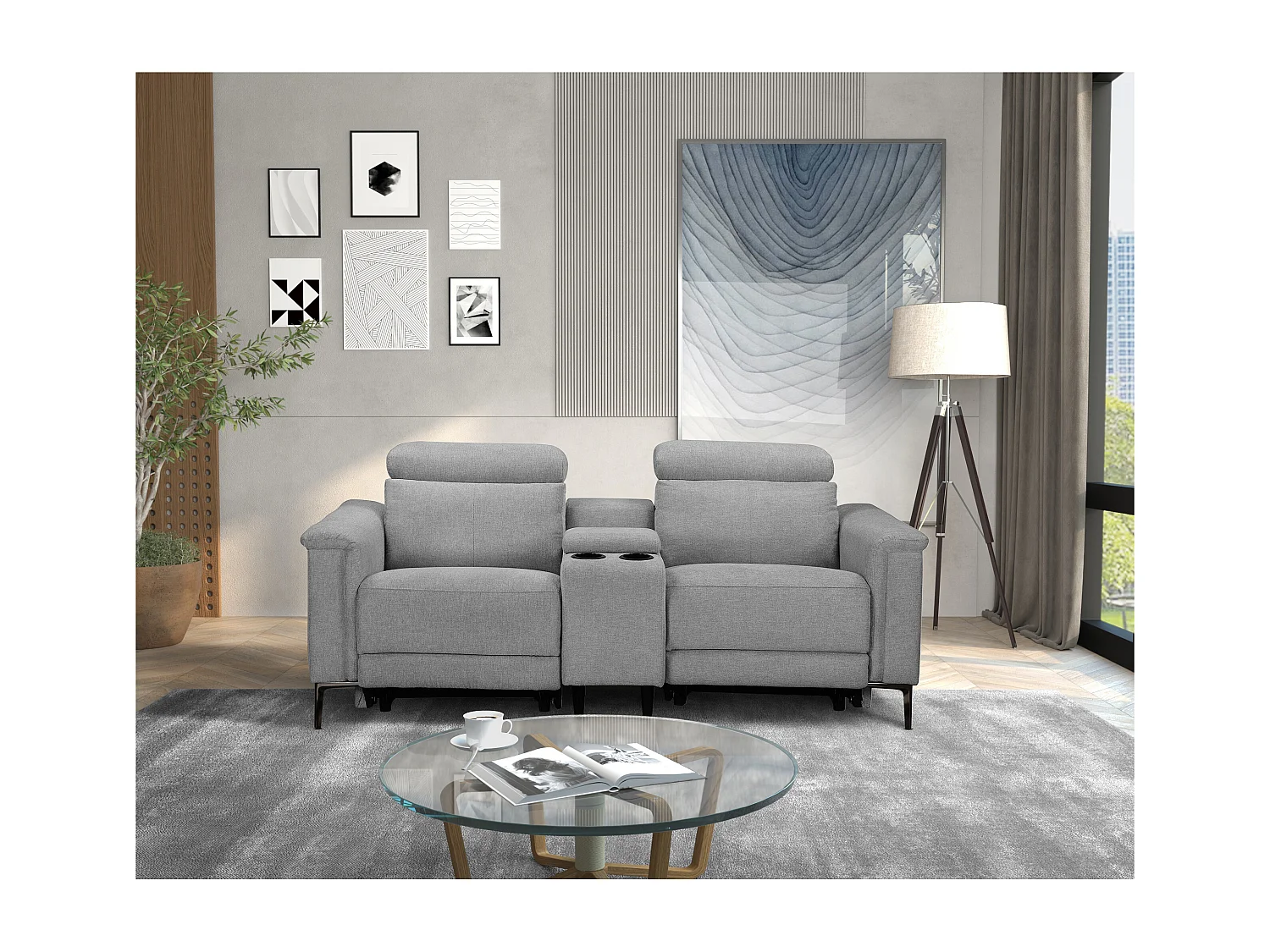 Lund | Dubbele relaxfauteuil met elektrische functie in stof lichtgrijs