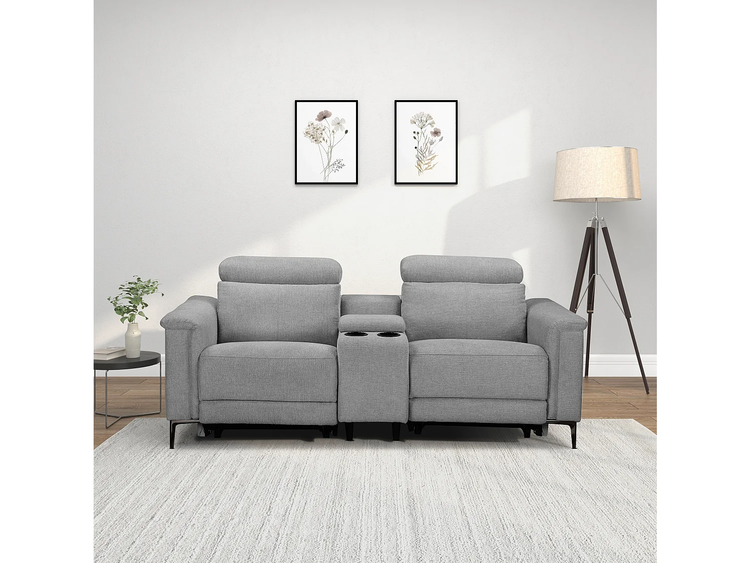 Lund-Tweevoudige relaxfauteuil met elektrische functie in stof lichtgrijs