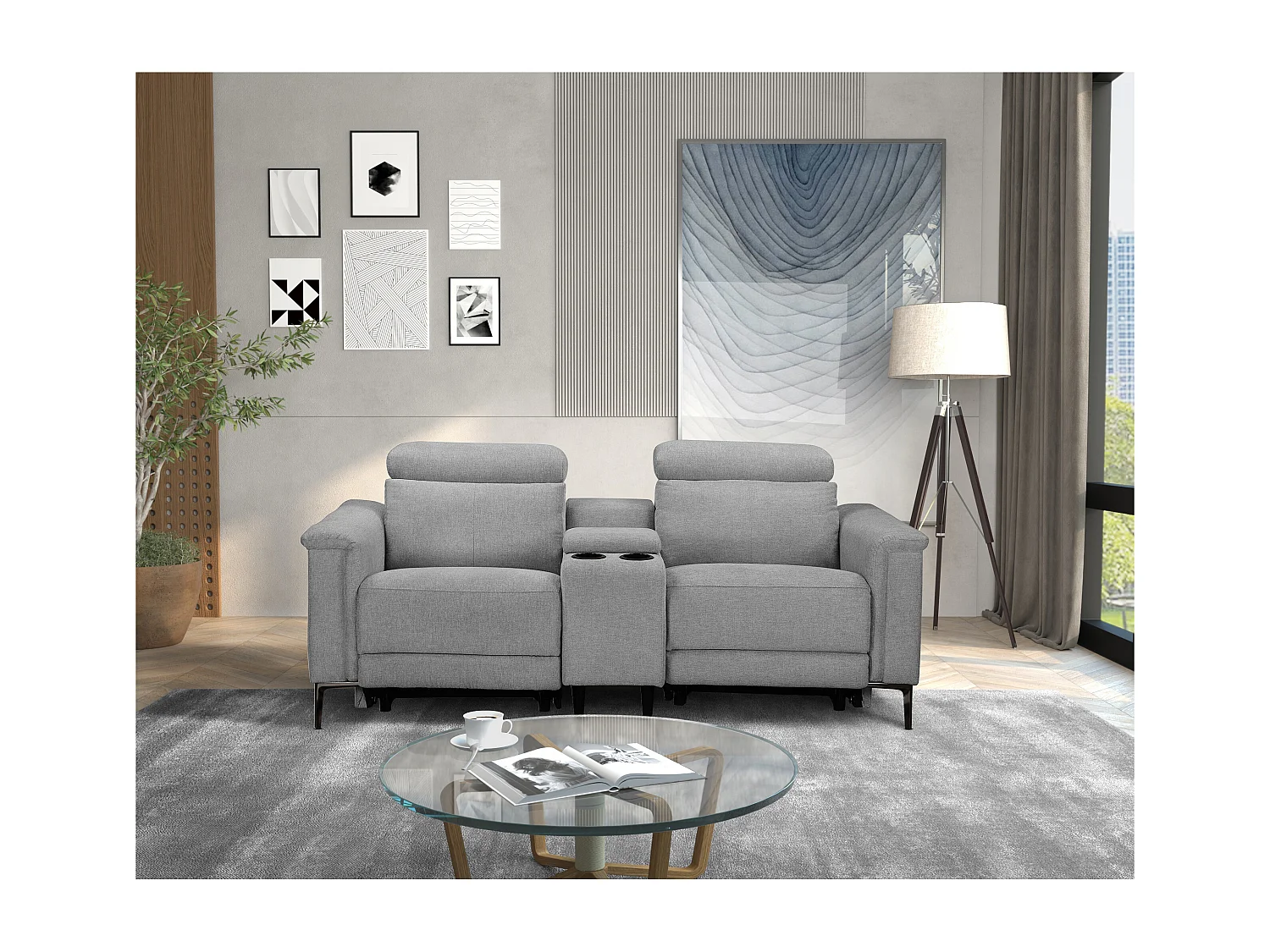 Lund | Dubbele relaxfauteuil met handmatige functie in stof lichtgrijs