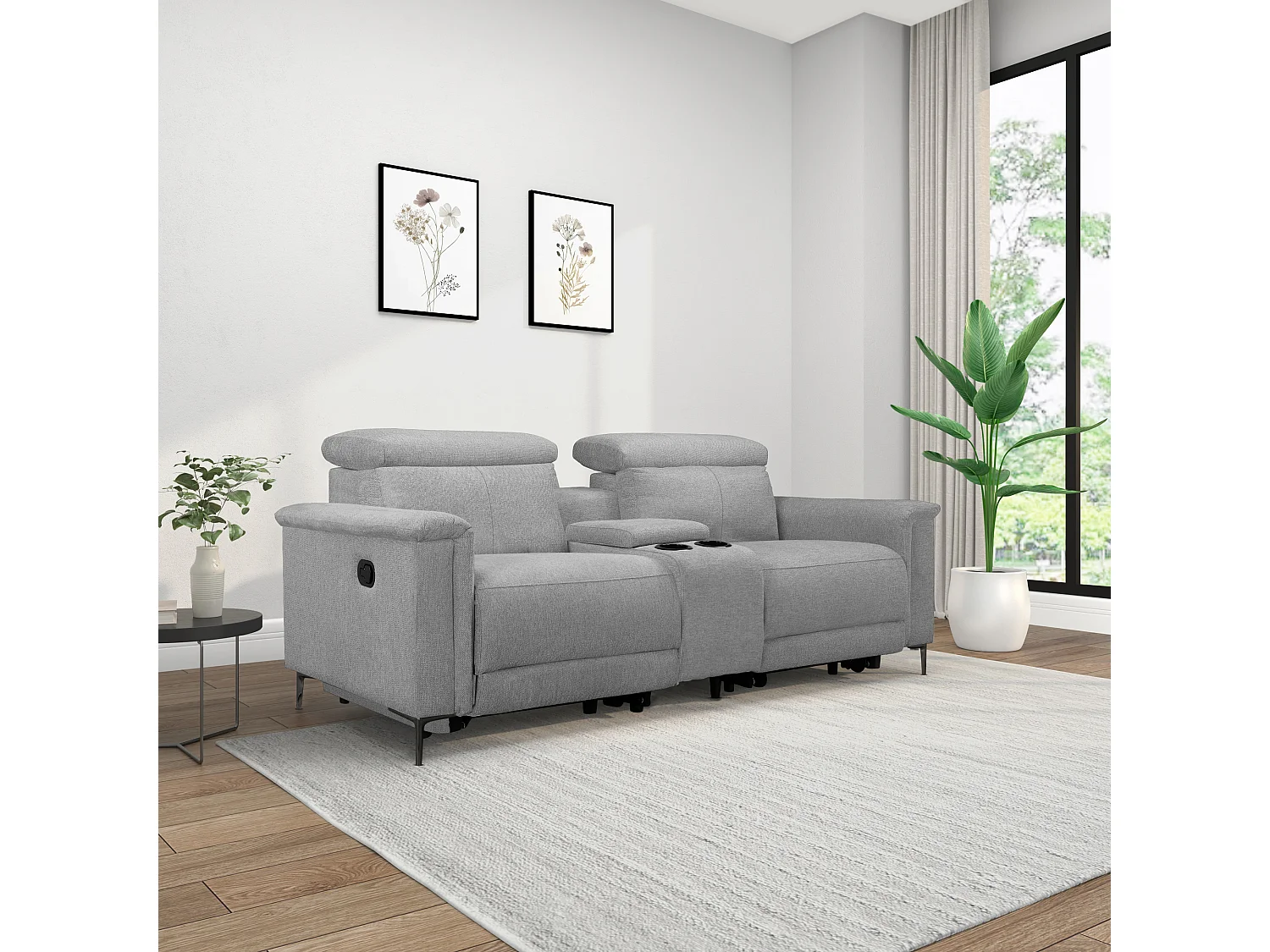 Lund | Fauteuil inclinable double avec fonction manuelle en tissu gris clair