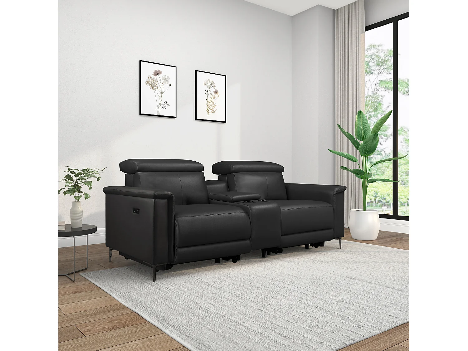 Lund | Fauteuil inclinable double avec fonction électrique en cuir/PU noir