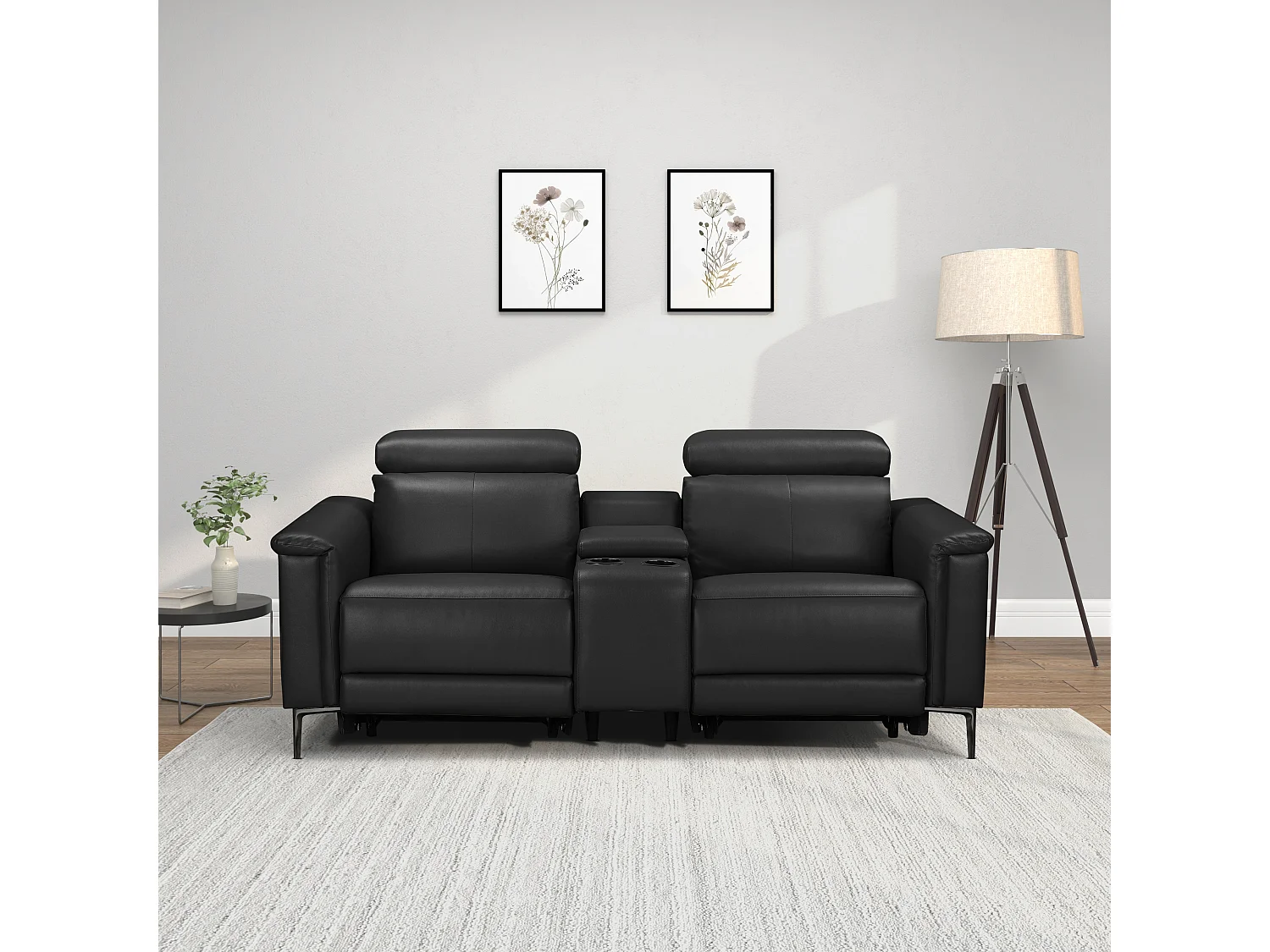 Lund | Fauteuil inclinable double avec fonction électrique en cuir/PU noir