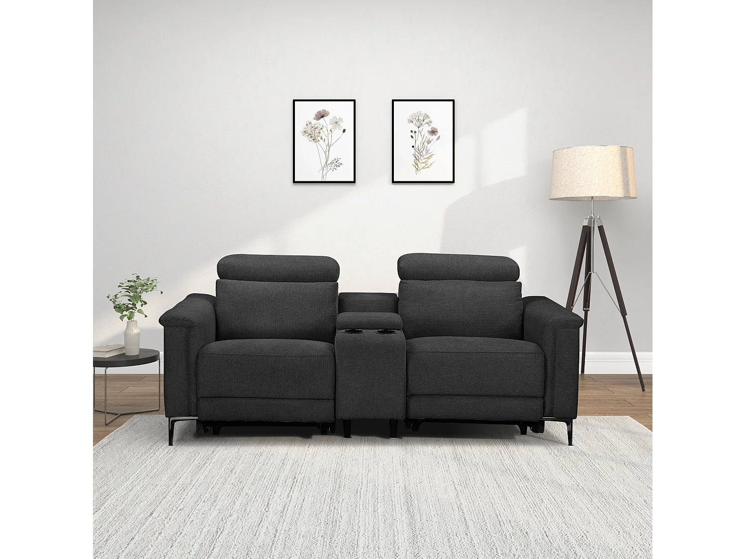 Lund | Fauteuil inclinable double avec fonction électrique en tissu anthracite