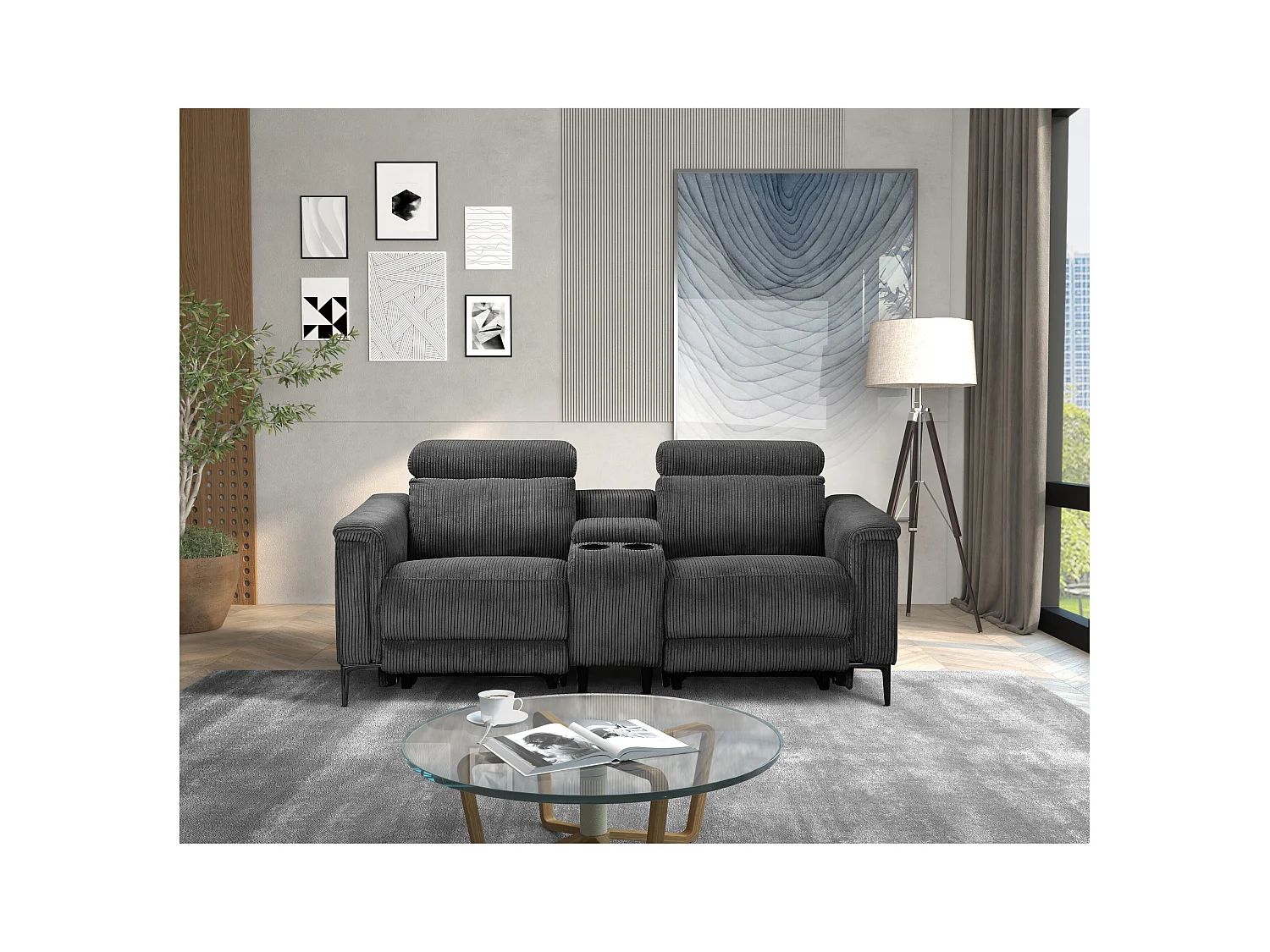 Lund | Dubbele relaxfauteuil met elektrische functie in corduroy antraciet