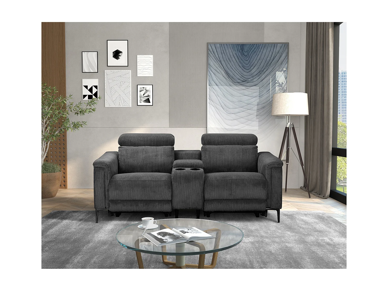 Lund | Dubbele relaxfauteuil met elektrische functie in corduroy antraciet