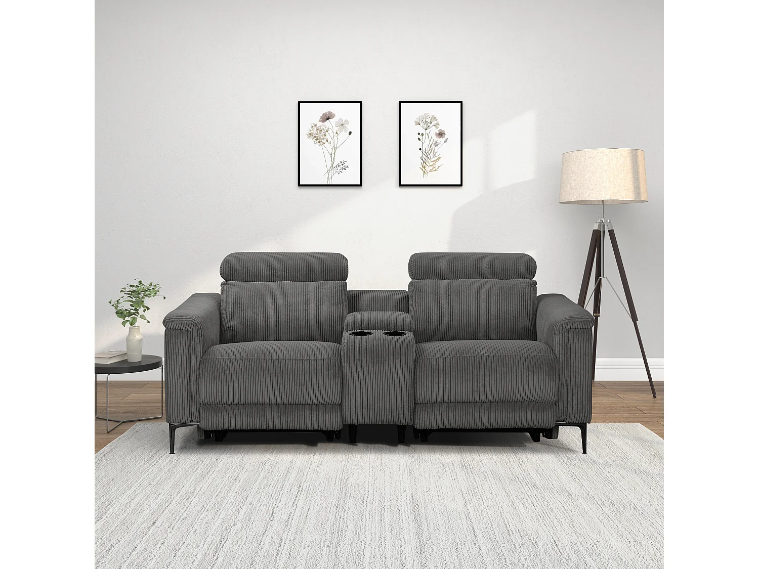 Lund | Fauteuil inclinable double avec fonction électrique en velours côtelé anthracite